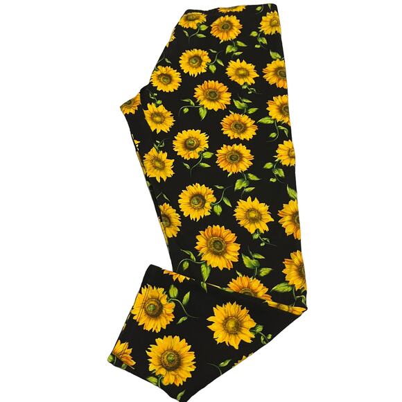 NO BO MID-RISE YOGA ANKLE LEGGINGS WOMENS, XXL(19)-BLACK & YELLOW SUNFLOWERS - Picture 5 of 9
